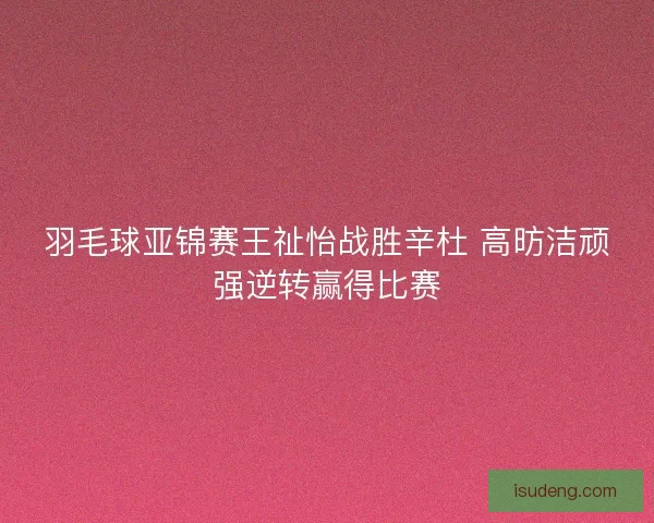 羽毛球亚锦赛王祉怡战胜辛杜 高昉洁顽强逆转赢得比赛